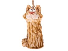 Zvonek Kočka 11,5cm sv.hnědý závěsný, keramika