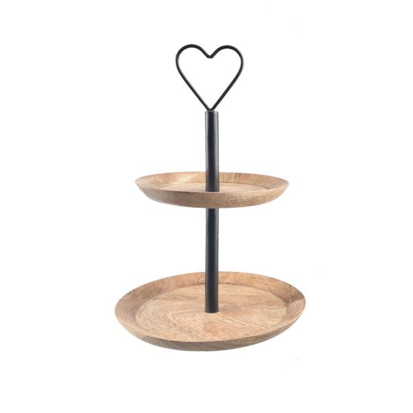 Etažér 2 patra 36cm, kov/mangovník - Kuchyně stolování