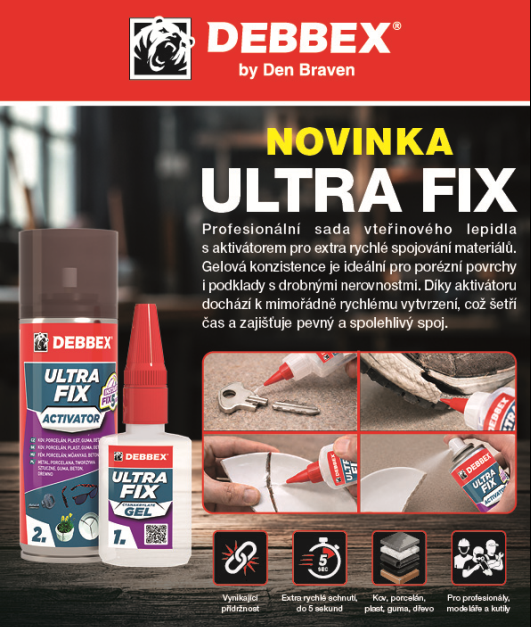 ULTRA FIX (lepidlo 50g + aktivátor 200ml) DEBBEX ULTRA FIX (lepidlo 50g + aktivátor 200ml) DEBBEX - Tmelení, lepení, maziva lepidla
