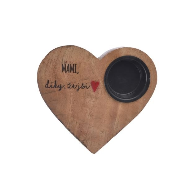 Svícen Srdce "Mami díky" 13cm, mangovník Svícen Srdce "Mami díky" 13cm, mangovník - Domácnost a úklid bytové dekorace, textilní doplňky