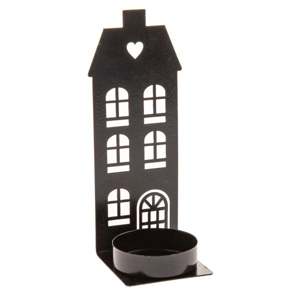 Svícen Domek 5,7x15cm černý, kov Svícen Domek 5,7x15cm černý, kov - Domácnost a úklid Zima + Vánoce