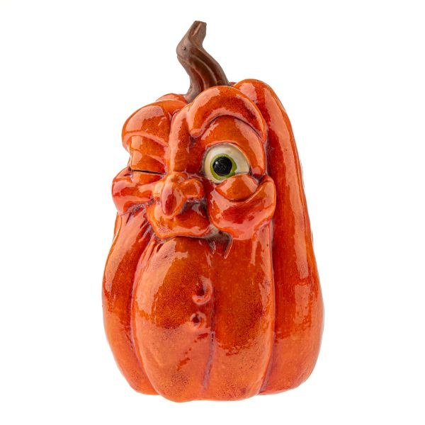 Dýně s tváří 16cm oranžová, keramika - Domácnost a úklid Podzim + Halloween