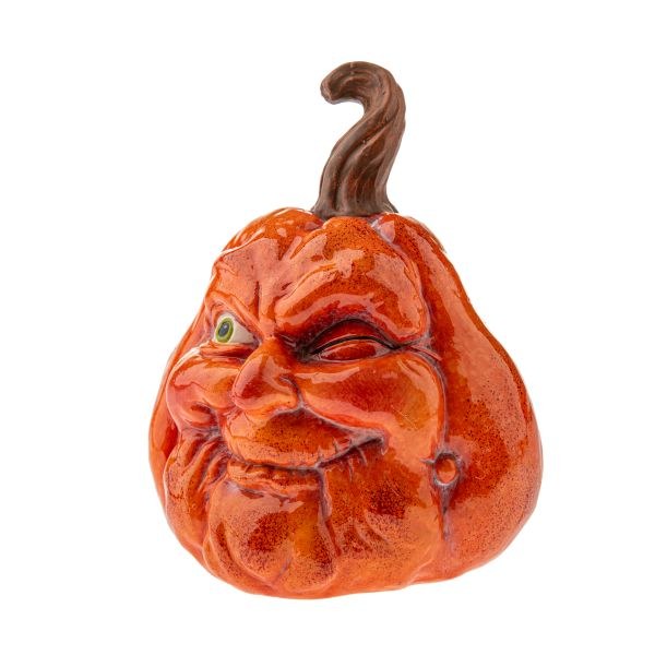 Dýně s tváří 11,8cm oranžová, keramika - Domácnost a úklid Podzim + Halloween