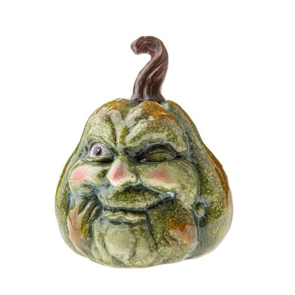 Dýně s tváří 16cm zelená, keramika - Domácnost a úklid Podzim + Halloween