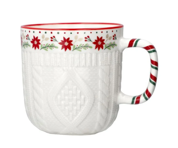 Hrnek 345ml Vánoční hvězda pletený vzor, porcelán - Domácnost a úklid Zima + Vánoce