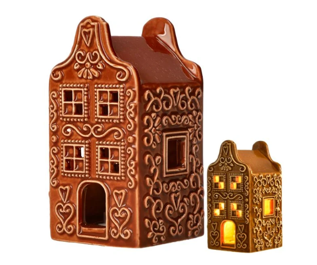Domeček LED 5x10,5cm tmavý, porcelán - Domácnost a úklid bytové dekorace, textilní doplňky