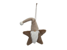 Skřítek 18cm tm.hnědý závěs, textilní