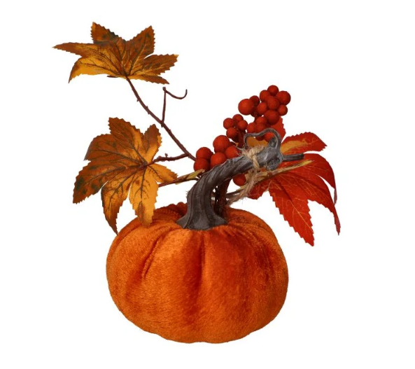 Dýně 11cm oranžová s větvičkou - Domácnost a úklid Podzim + Halloween